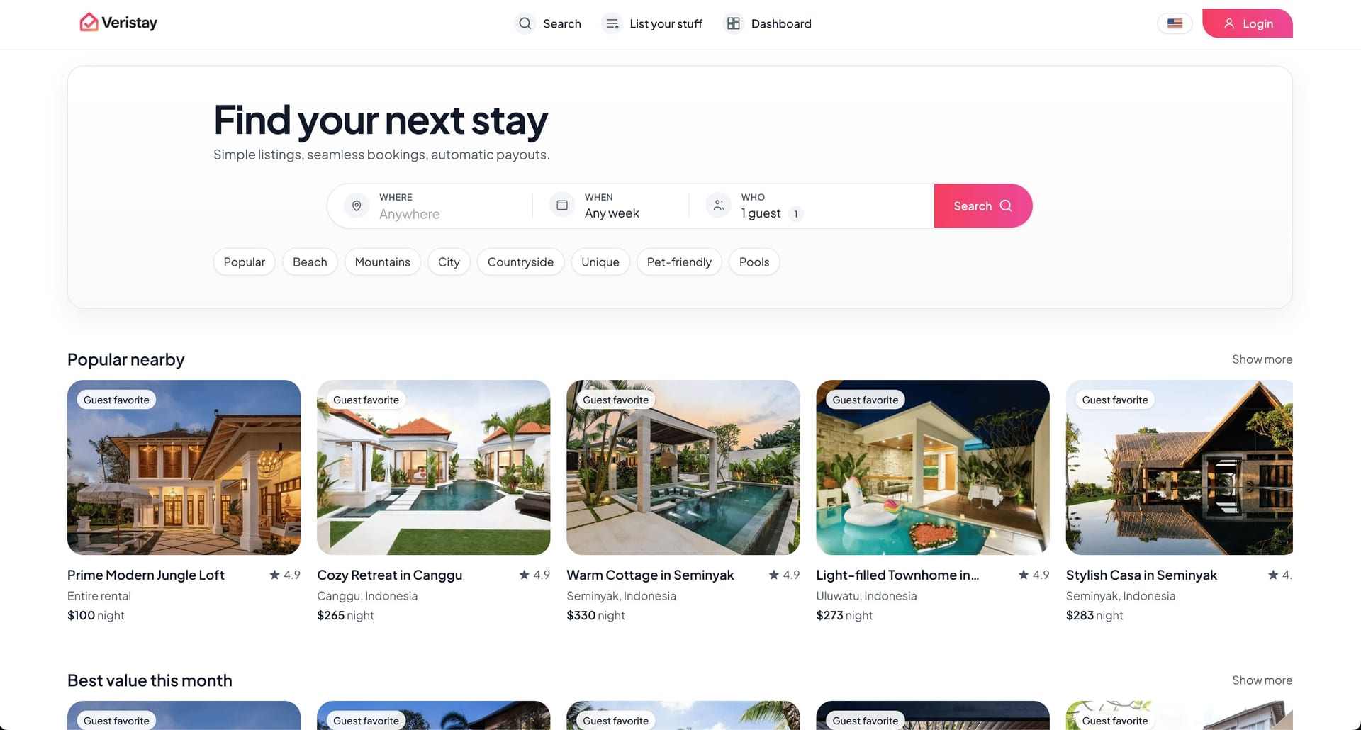 Veristay rental platform